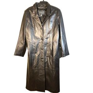Centigrade Leather Trench Coat Zip Out Lining Black Button Up Womens Size L